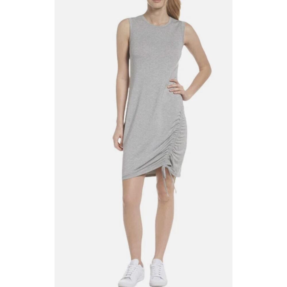 Sporty Zella Womens Light Grey Sleeveless Dress Ruched and tied hem Size Small